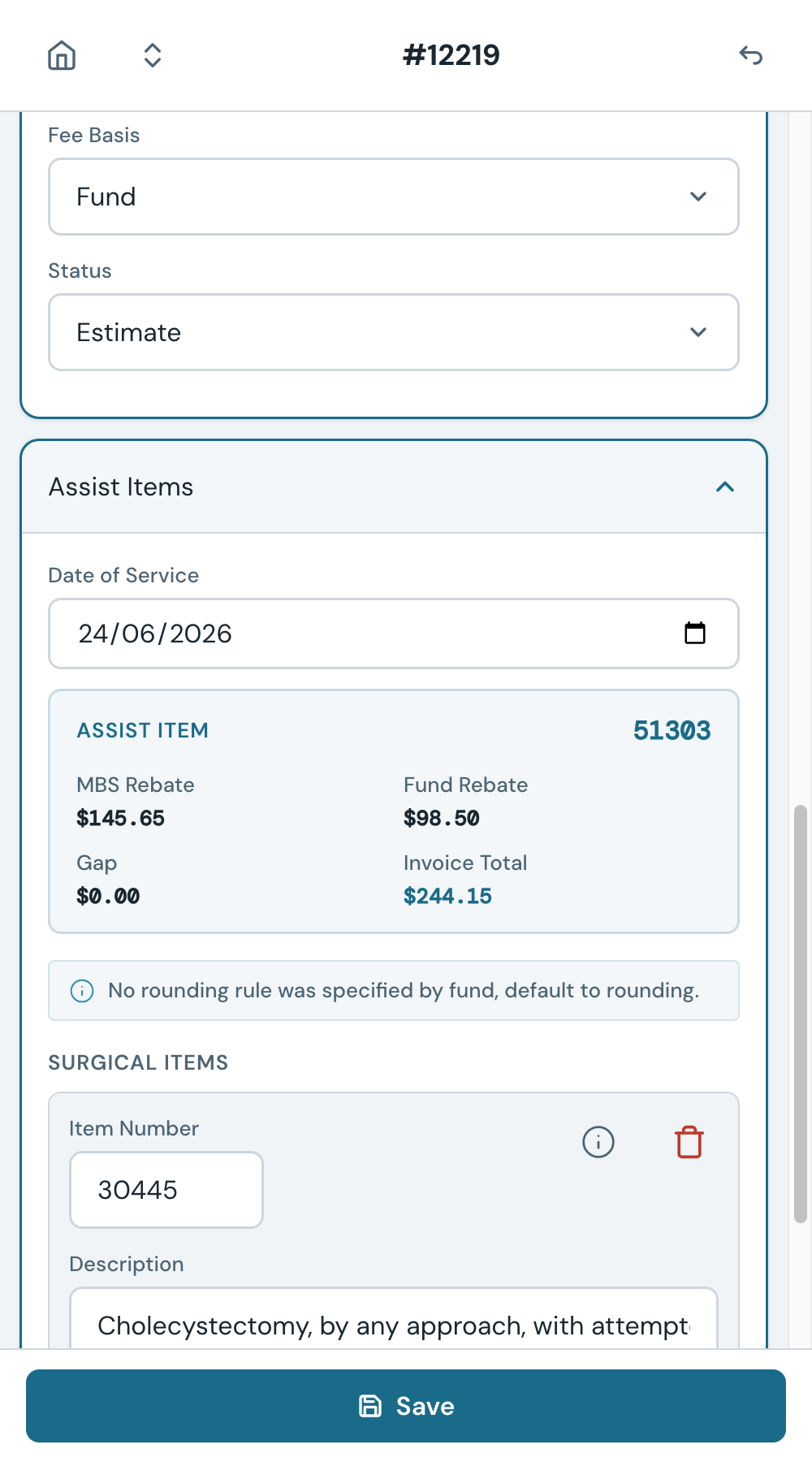 After saving, the heading shows the allocated invoice number. The invoice is now in your list.