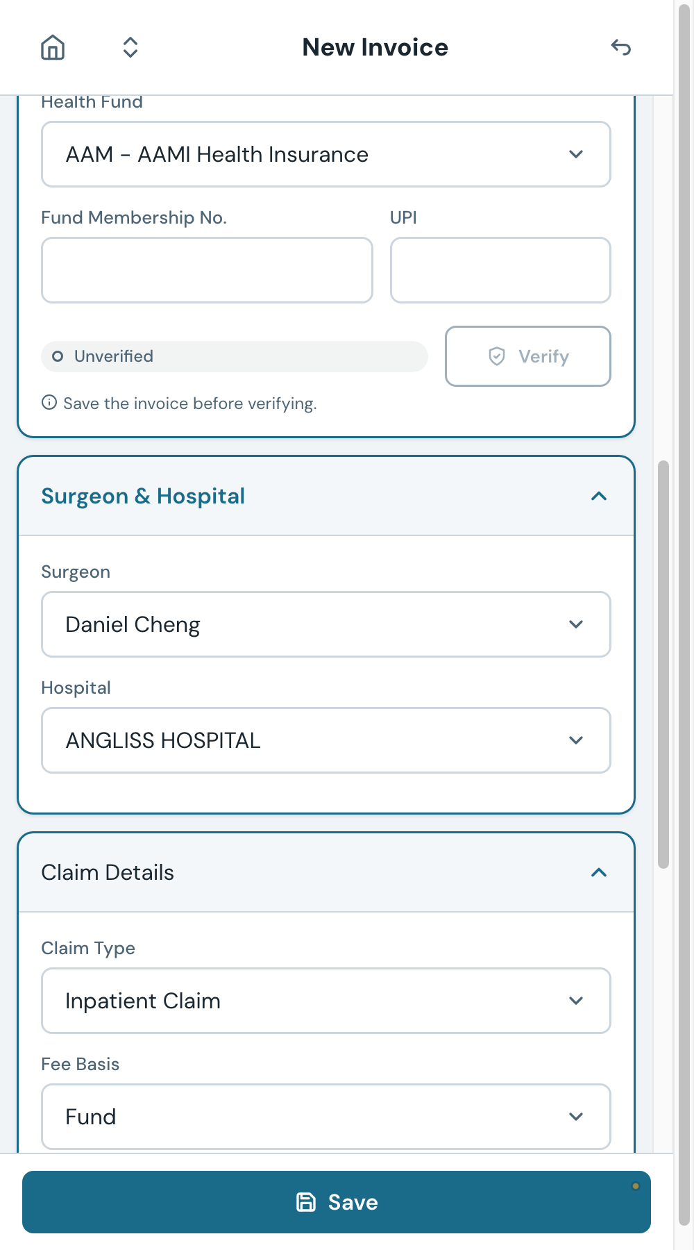 Panel 2 shows the surgeon and hospital. These default to the operating list you came from.